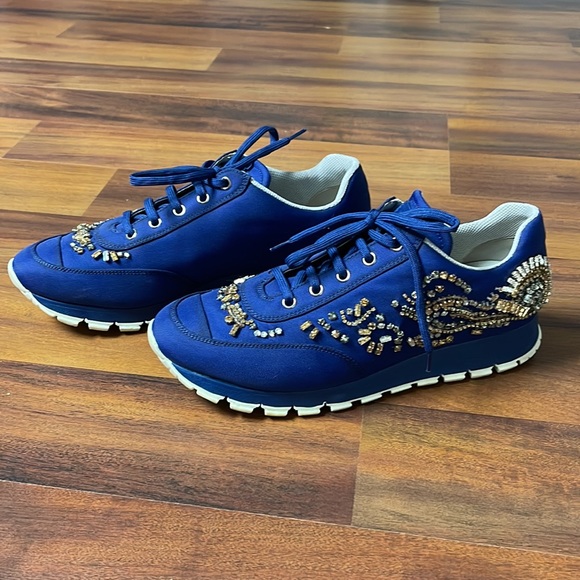 Blue Prada sneakers with Gold and Clear Rhinestone detailing size 39 (9) - Picture 2 of 8